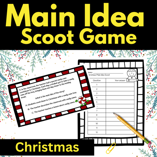 Christmas Game Main Idea, Scoot reading game, main idea game, 3rd grade reading