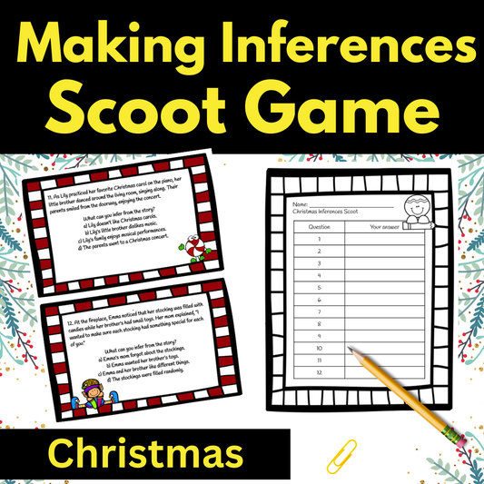 Christmas Reading Game Inferences Scoot reading game inference activity 3rd