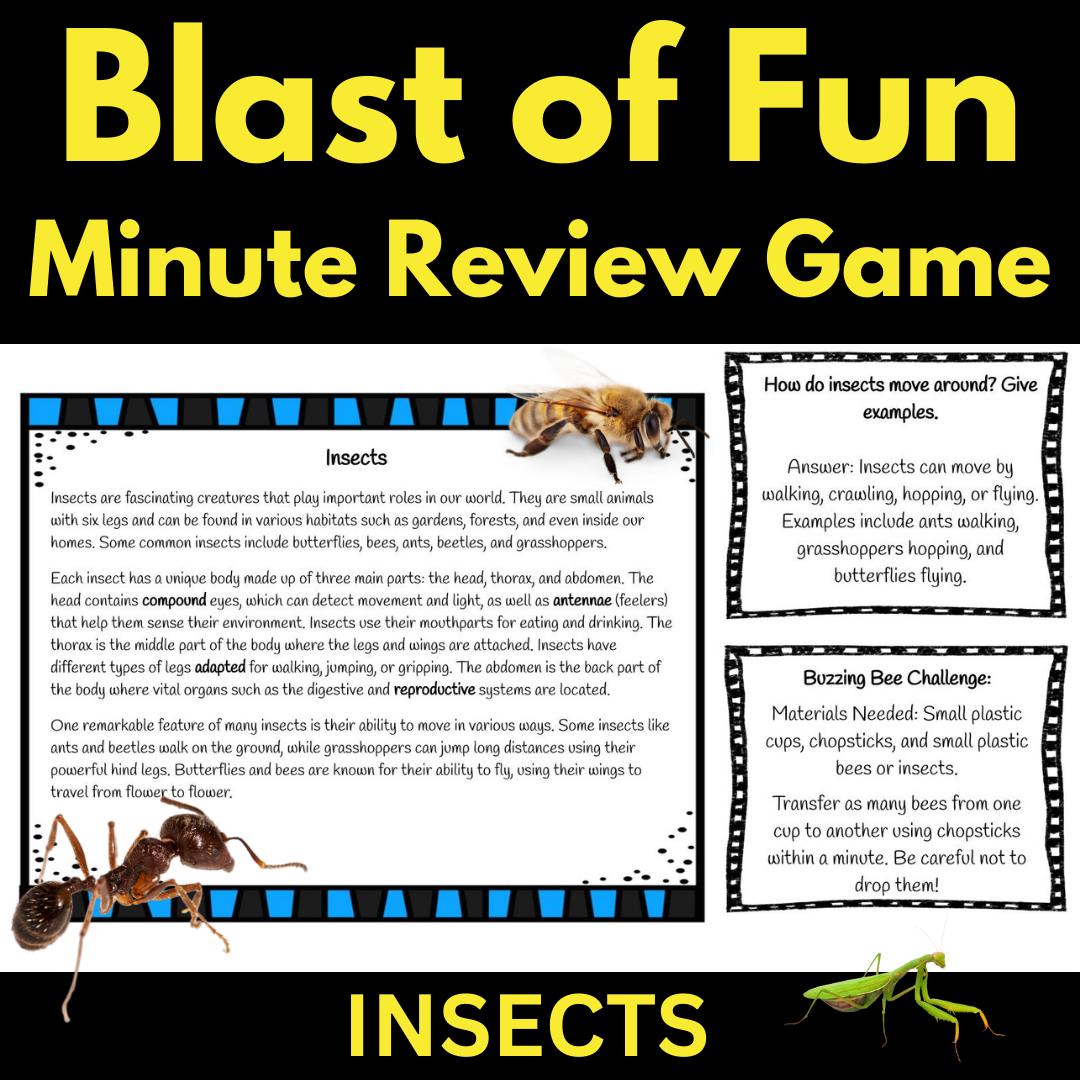 Insects Game Blast of Fun Activity Reading Comprehension Questions Science