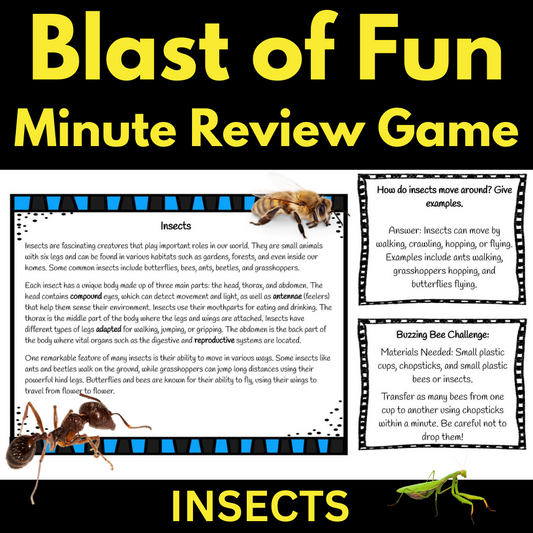 Insects Game Blast of Fun Activity Reading Comprehension Questions Science