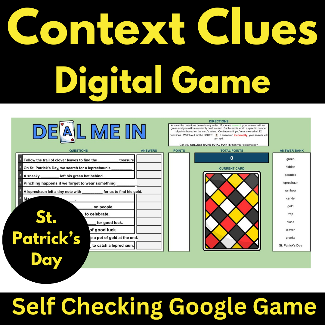 St. Patrick's Day Context Clues Game Google Activity Digital St. Patty Deal Me In