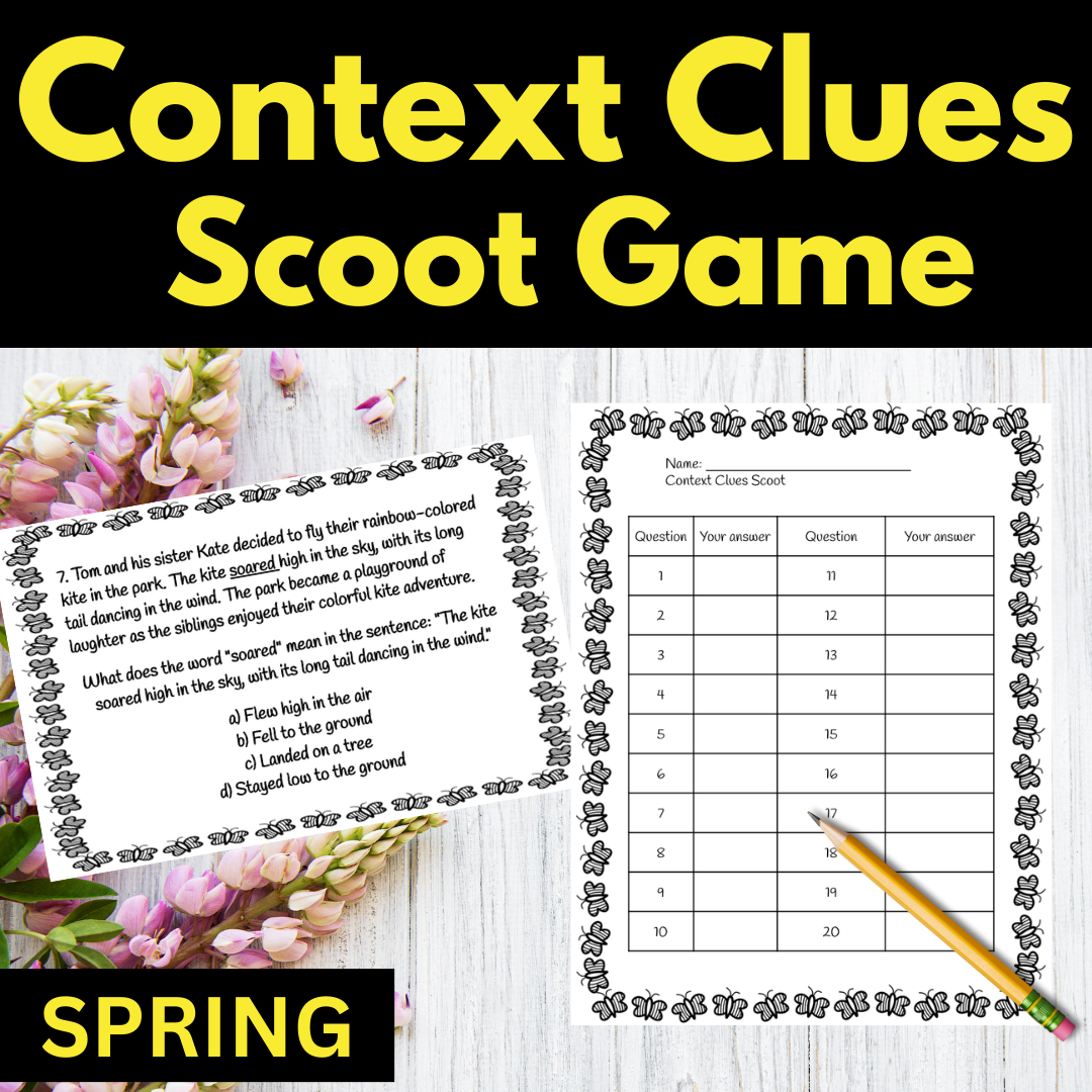 Spring Context Clues Scoot Game Vocabulary Activity Reading Task Cards Centers