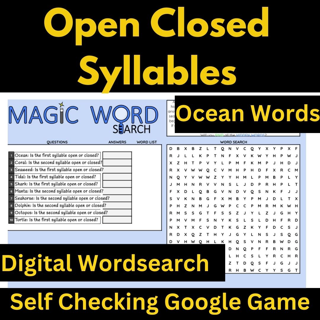 Ocean Open Closed Syllables Reading Game Digital Wordsearch Google Activity