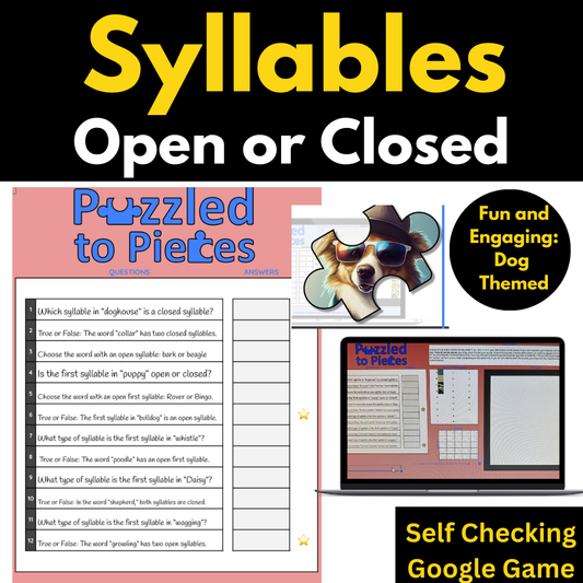 Dog Theme Open Closed Syllable Game Digital Puzzle Self Checking Google Activity