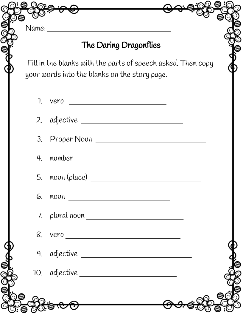 Insect Writing Game Grammar Parts of Speech Science Funny Fill-in Grade English