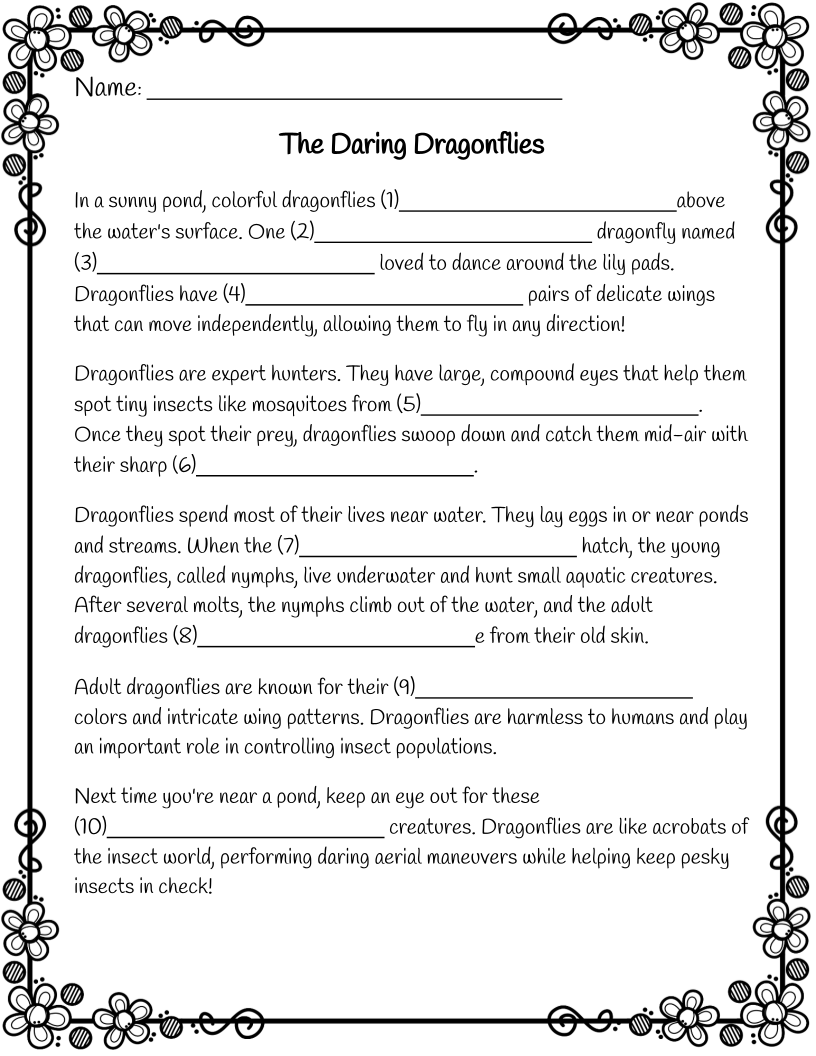 Insect Writing Game Grammar Parts of Speech Science Funny Fill-in Grade English