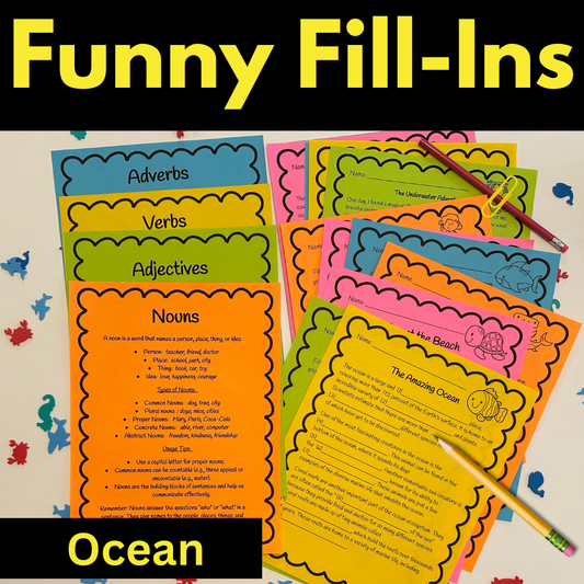 Ocean Writing Game Grammar Parts of Speech Science Funny Fill-in Grade English