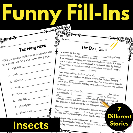 Insect Writing Game Grammar Parts of Speech Science Funny Fill-in Grade English