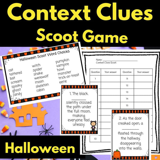 Halloween Context Clues Scoot Reading Game Task Cards Centers Stations Activity