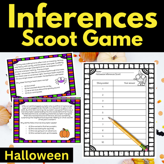 Halloween Making Inferences Game 3rd grade Reading Scoot Task Cards Centers