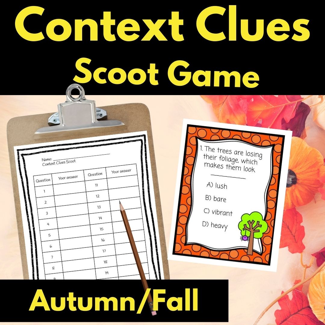 Fall Context Clues Scoot Reading Game Task Cards Centers or Stations Activity