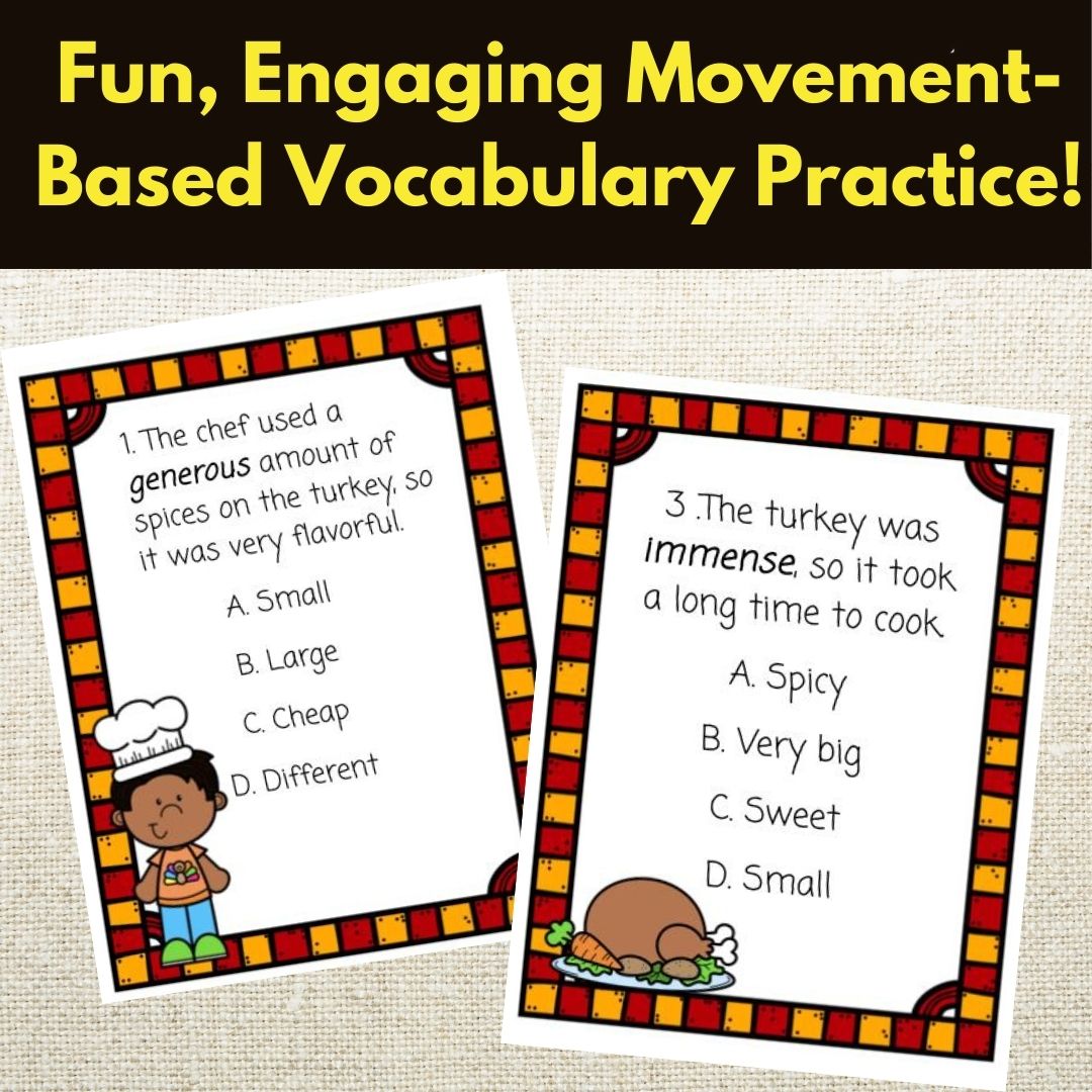 Thanksgiving Context Clues Scoot Reading Game Task Cards Stations Activity 3rd