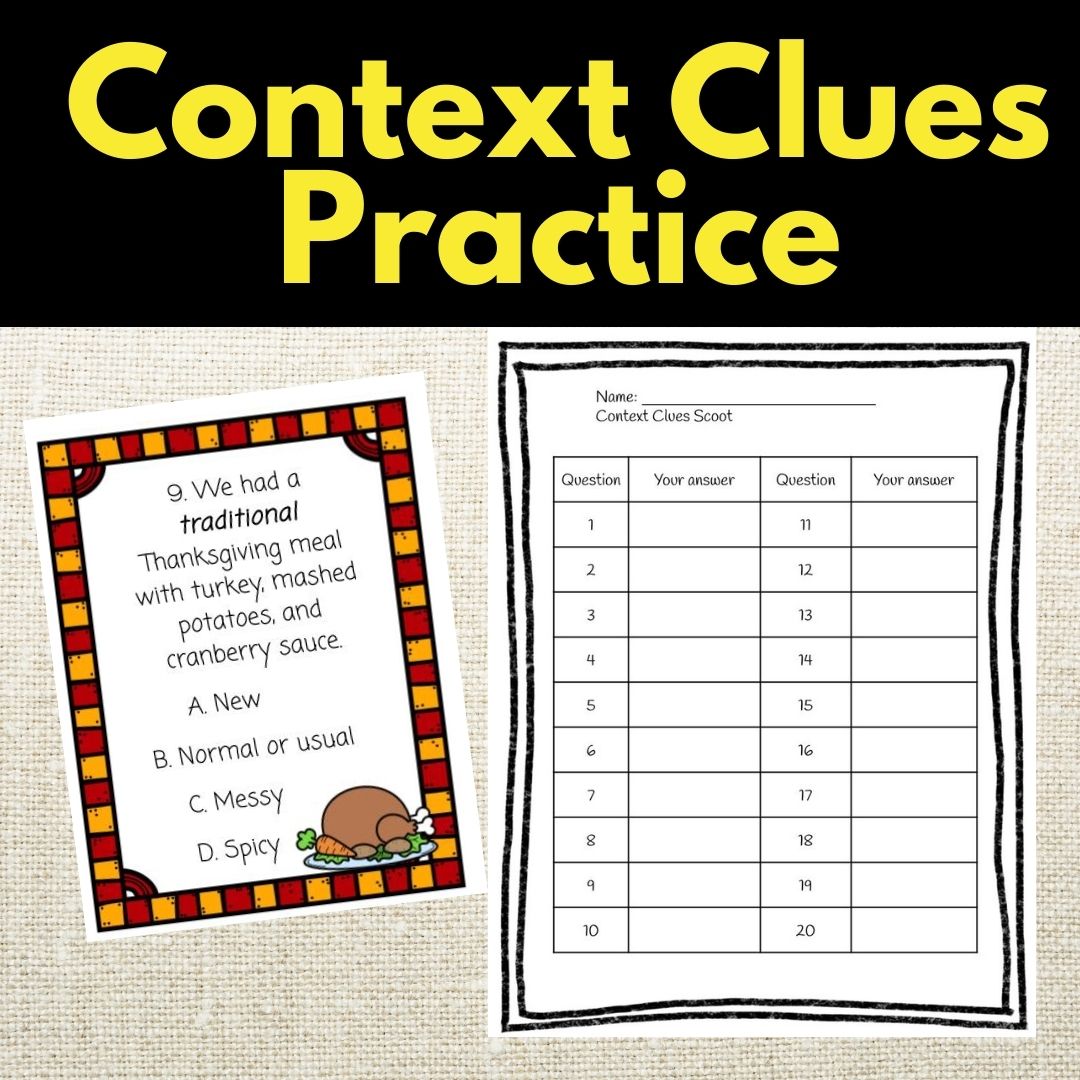 Thanksgiving Context Clues Scoot Reading Game Task Cards Stations Activity 3rd