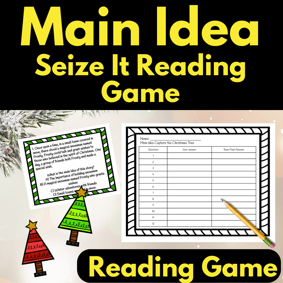 Christmas Main Idea Reading Game, Seize It Main Idea Game, Christmas Reading Game, 3rd