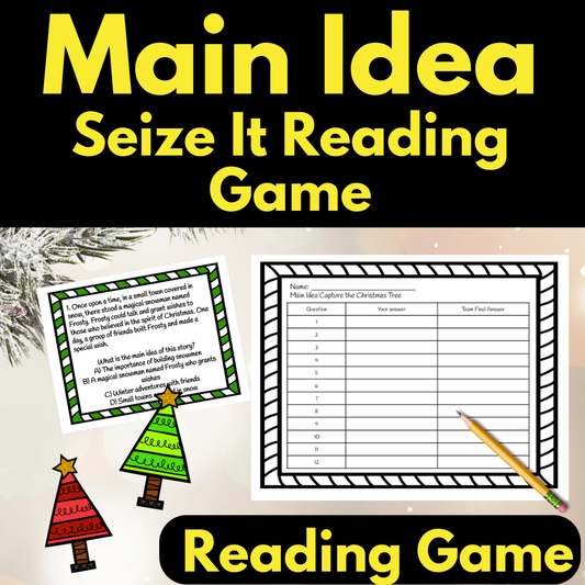 Christmas Main Idea Reading Game, Seize It Main Idea Game, Christmas Reading Game, 3rd