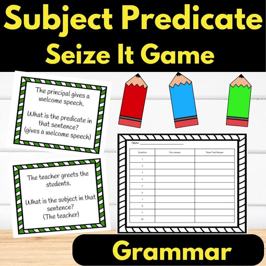 Subject & Predicate Grammar Game Activity Seize IT 3rd grade writing game