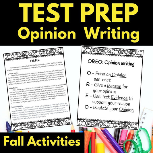 Text Based Writing Test Prep Opinion writing Fall reading comprehension 3rd 4th