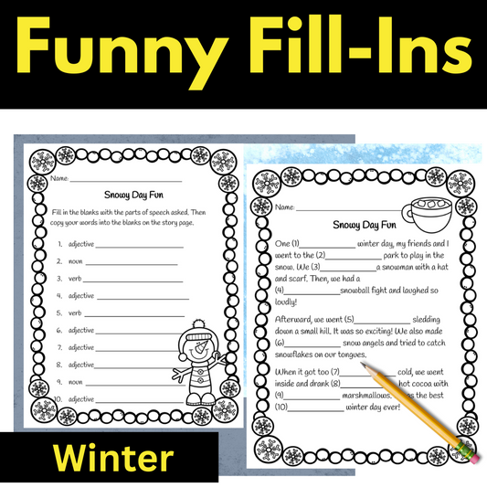 Winter Writing game Funny Fill-Ins Part of Speech Game Grammar Game 3rd Grade