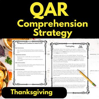 QAR strategy Reading Comprehension with questions Thanksgiving Non-Fiction